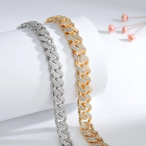 8mm gold and silver plated Miami Cuban chain necklace with two rows of sparkling zircons