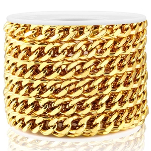 Spool of shiny golden stainless steel Cuban link chain for DIY jewelry making and crafts