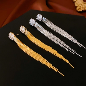 Elegant Zircon Long Tassel Drop Earrings Copper Fashion Jewelry For Women With 925 Sterling Silver Earring Post