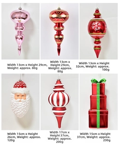 Detailed size specifications for six types of festive Christmas ornaments with painted motifs
