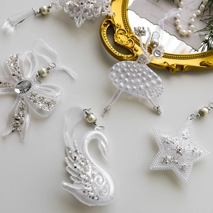 Exquisite white acrylic Christmas ornaments with swans and ballet dancers for tree decor