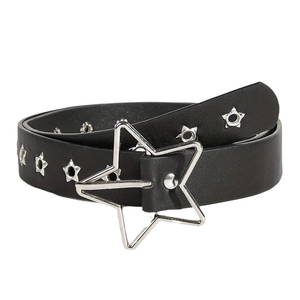 Ceinture punk en cuir noir avec boucle étoile argentée et œillets en forme d'étoile