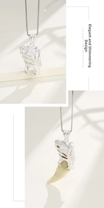 Detailed S925 sterling silver wolf head pendant with white curved tusk and link chain