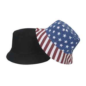 Reversible bucket hat set with minimalist black and American flag star stripes design