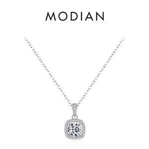 S925 sterling silver necklace featuring a square pendant with a round cubic zirconia stone