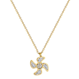 Elegant gold titanium steel windmill necklace with sparkling crystals on white background
