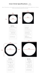 Detailed size specification chart for transparent PE membrane suspension storage boxes