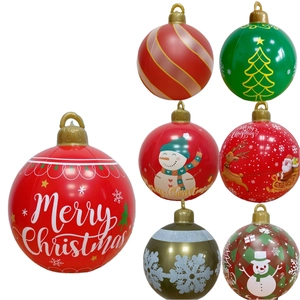 Inflatable outdoor Christmas decorative balls with LED lights and holiday prints