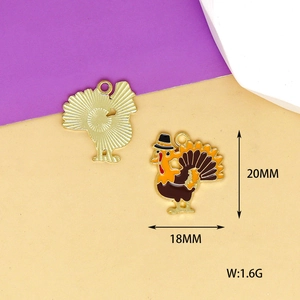 Detail view showing turkey enamel charm dimensions of 20x18mm and golden brushed back texture