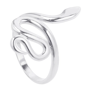 Adjustable silver snake ring in polished stainless steel with minimalist serpent design