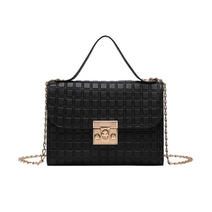 Classic black crossbody small square bag with textured leather and gold chain strap