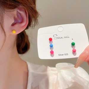 6-piece set of colorful minimalist silver stud earrings featuring sweet round bead design
