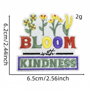Detail of Bloom with Kindness floral embroidery patch with precise size measurements