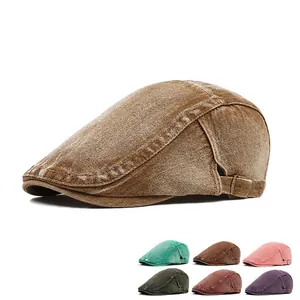 Adjustable vintage washed cotton newsboy cap in multiple colors for men and women