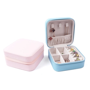 Pink and blue PU leather jewelry boxes with zipper and functional inner compartments