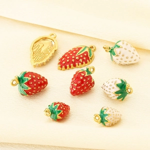DIY 304 stainless steel enamel strawberry charms for necklaces in red and white colors