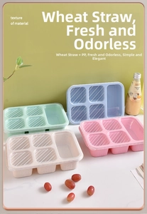 Detail of eco-friendly wheat straw lunch box with five compartments and non-slip lid