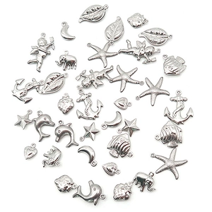 Stainless Steel Hollow Pendants DIY Charms For Bracelet Necklace Jewelry Making Heart Moon Star Elephant Dolphin Fish Leaf