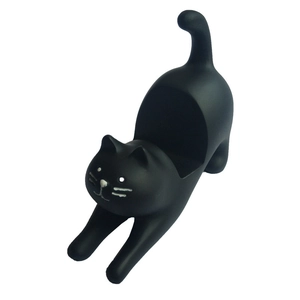 Cute black cat resin phone stand with sleek matte finish for desk organization