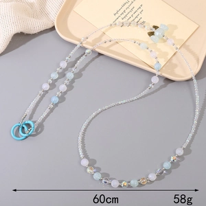 60cm blue acrylic butterfly beaded crossbody phone chain and keychain strap with blue ring