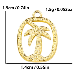 18k gold plated stainless steel coconut tree oval pendant charm with size and weight info