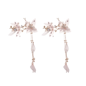 Pince à cheveux fleur rose avec franges, ailes de papillon, perles et strass brillants