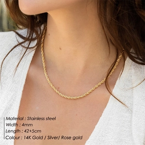 Double-layer bohemian twist necklace in 14K gold-plated stainless steel for women