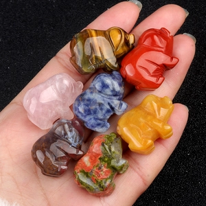 Mini natural crystal pig figurines carved from tiger eye rose quartz and various gemstones