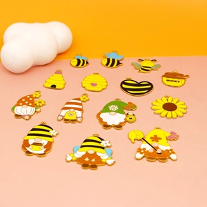 14pcs Bee and Gnome enamel charms set with honeycomb and sunflower for DIY jewelry making