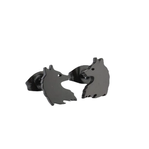 Minimalist black wolf head stud earrings for men and women in stainless steel