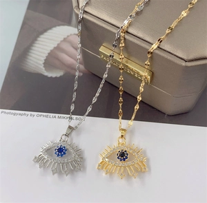 Luxurious gold and silver evil eye necklaces with sparkling micro-pave cubic zirconia