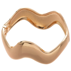 Minimalist irregular wave open bangle in polished rose gold with side hinge closure