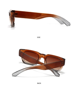 Detail view of square frame sunglasses showing side profile and back inner structure