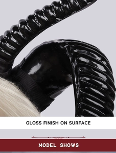 Detailed view of black gloss finish devil horns with spiral texture on a black base