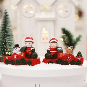 Christmas Mini Train Resin Ornaments Cartoon Boy Girl Figures Xmas Desktop Decoration Holiday Gift Home Tabletop Decor