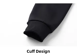 Detailed macro view of black ribbed knit cuffs on a warm windproof fleece-lined jacket