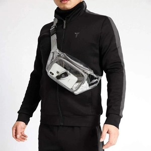Transparent PVC waterproof waist bag with gray adjustable strap for running and fitness