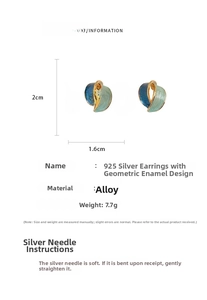 Detail view of vintage geometric enamel earrings with 925 silver pins and gold plating