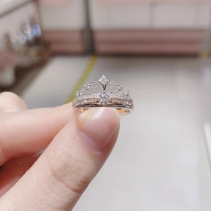 Crown Ring Stackable Double Color Copper Micro Pave Cubic Zirconia Adjustable Finger Jewelry For Women