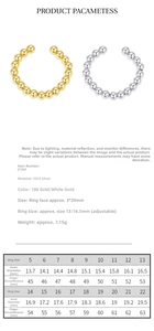 Detailed size chart for the 925 sterling silver beaded ring with adjustable fit