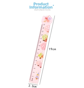 Detailed view of pink cartoon 15cm ruler with dimensions 19x2.3cm on white background