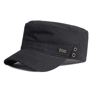 Cotton Cadet Cap Flat Top Military Hat Breathable Sun Protection Outdoor Casual Adjustable Vintage Sporty Unisex Hat