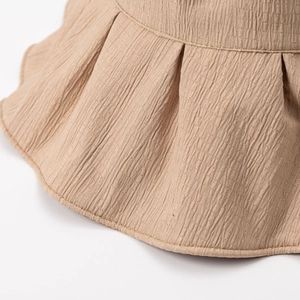 Women summer khaki sun hat with wide brim and elegant pleated crinkle texture