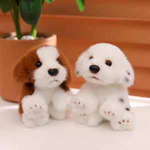 Cute realistic plush dog keychains featuring spotted and golden retriever styles