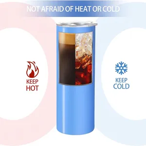 20oz stainless steel tumbler with spill-proof lid showing insulation for hot and cold drinks
