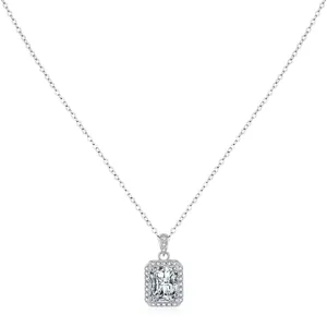 Radiant Cut Rectangle Zirconia Necklace 925 Sterling Silver Halo Pendant For Women Elegant Jewelry Gift