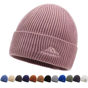 Outdoor Knitted Cotton Beanie With Mountain Embroidery Warm Ribbed Cuff Winter Hat For Men Women Streetwear Hip Hop