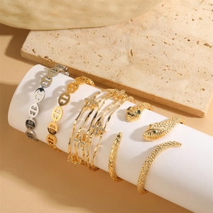 Snake Shape Open Bangle Copper Adjustable Bracelet With Zircon Flower And Hollow Link Design For Women Jewelry
