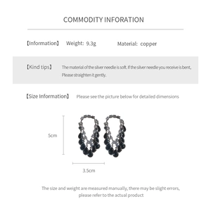 Detailed dimension guide for water drop tassel earrings showing 5cm height and copper material