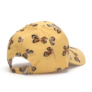 Casquette de baseball jaune à motif papillon avec boucle en métal réglable vue arrière